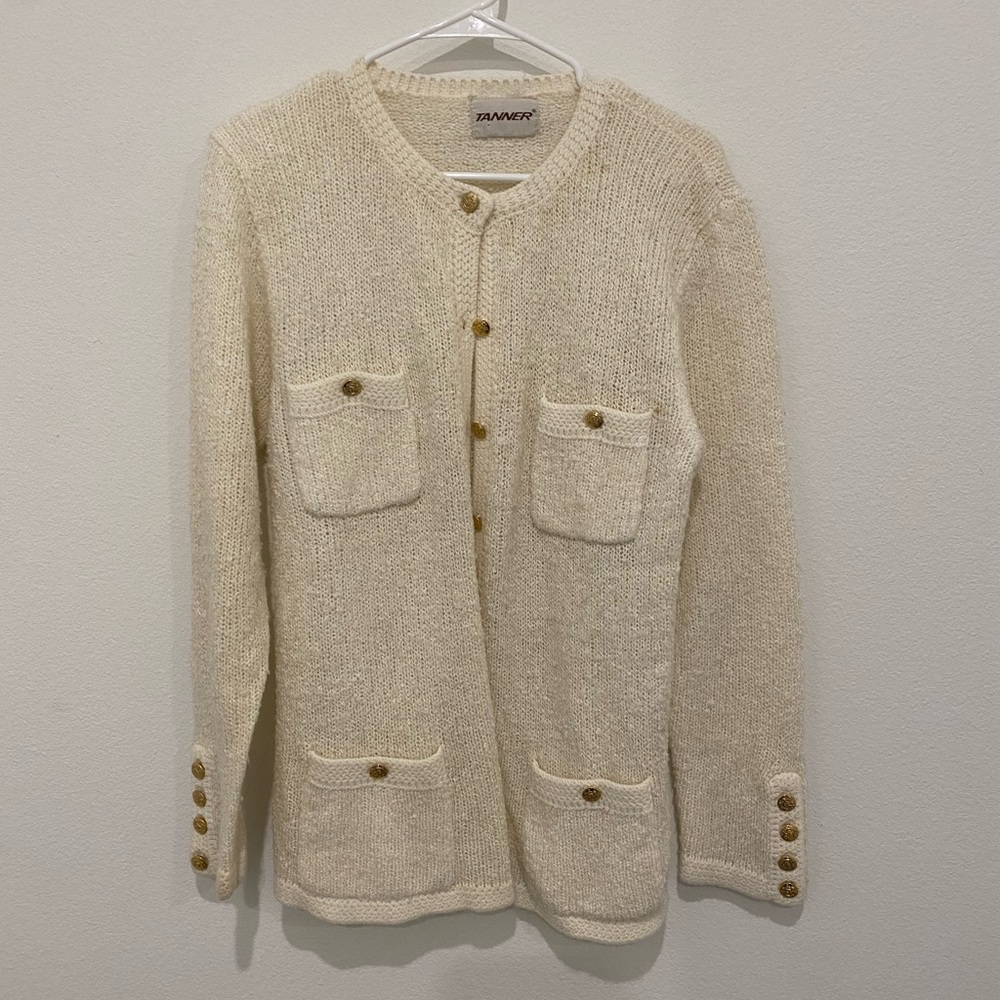 Vintage Tanner Cream sweater with gold buttons